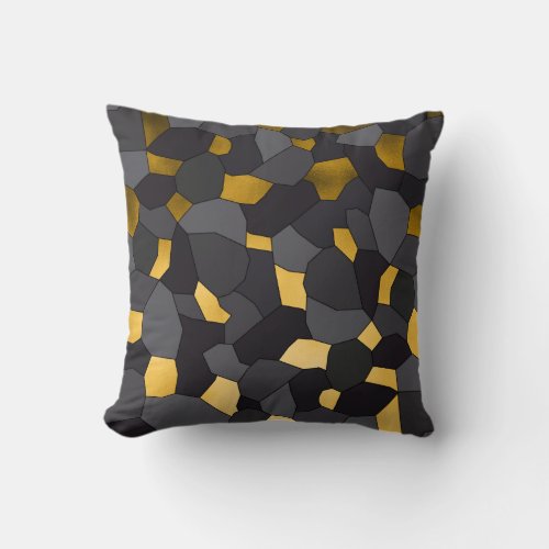 Elegant stylish gold grey and black mosaic throw pillow