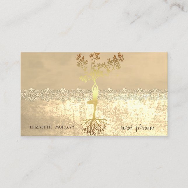 Elegant Stylish Gold,Lace Tree Silhouette Business Card (Front)