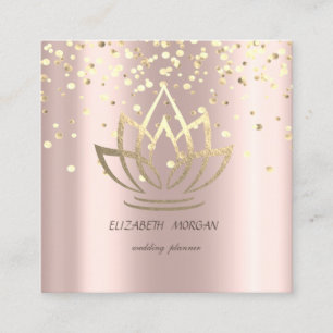 Elegant Stylish Gold Lotus,Confetti Rose Gold Square Business Card
