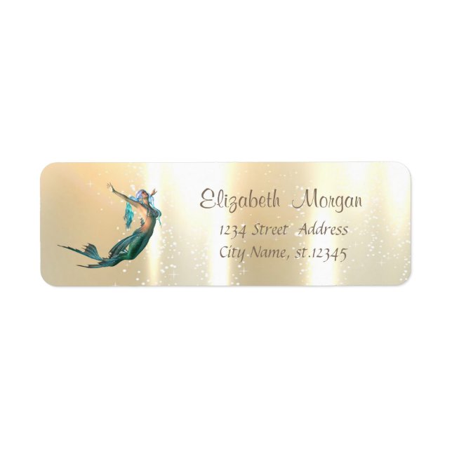 Elegant, Stylish  Gold , Mermaid Label (Front)