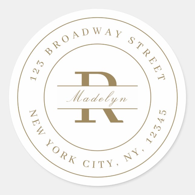 Elegant stylish gold minimalist return address  classic round sticker (Front)