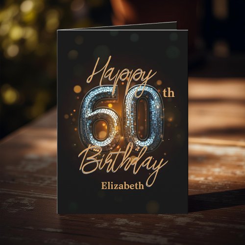 Elegant Stylish Gold Mosaic on Black 60th Birthday