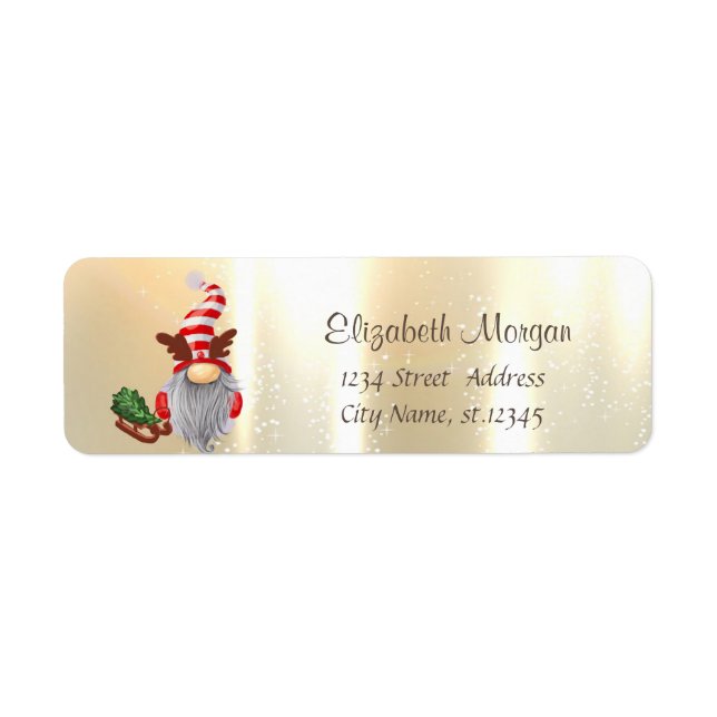 Elegant,Stylish Gold Nordic Gnome Sleigh Label (Front)