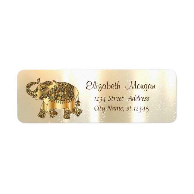 Elegant, Stylish  Gold, Paisley Elephant Label (Front)