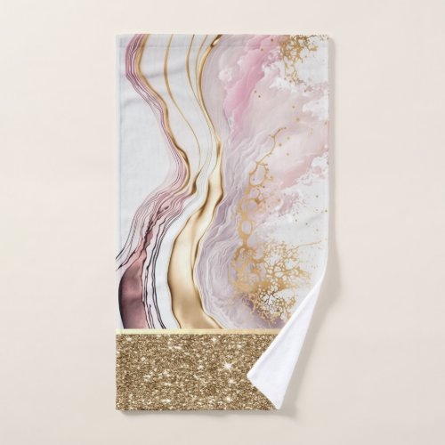 Elegant Stylish Gold Pink Marble Bath Towel Set