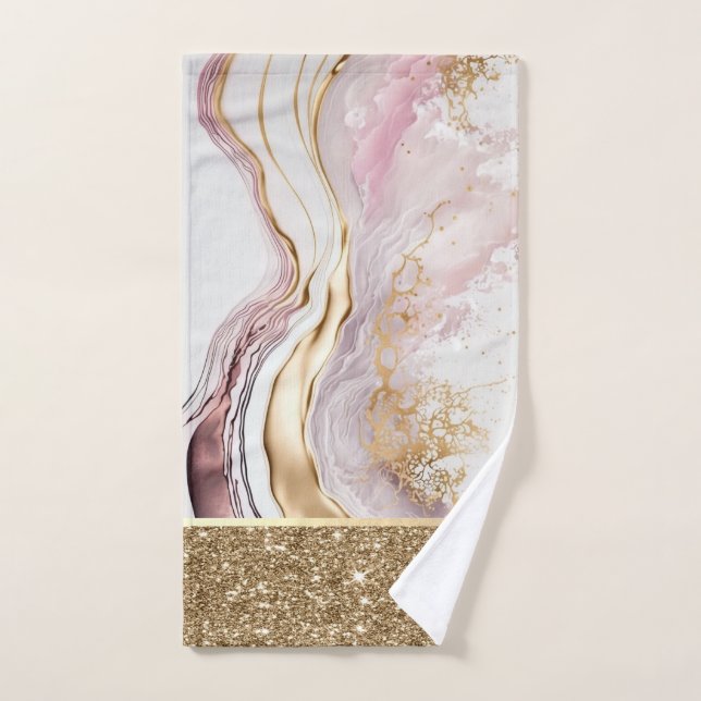 Elegant Stylish Gold Pink Marble Bath Towel Set (Hand Towel)