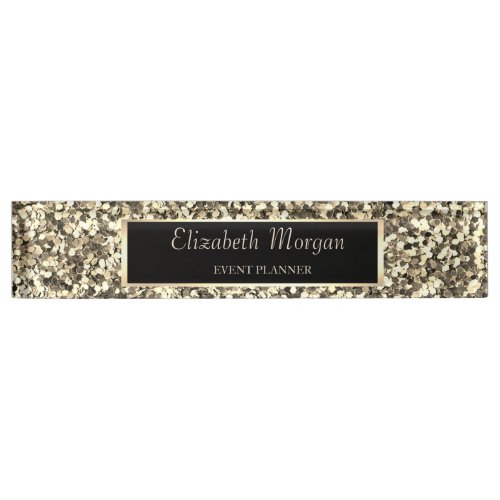 Elegant Stylish Gold  Sequins Frame Desk Name Plate