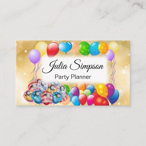 Elegant Stylish Gold Shiny Colorful Balloons Business Card