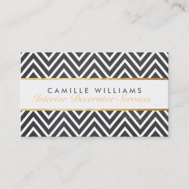 ELEGANT stylish gold strip chevron chalkboard gray Business Card (Front)