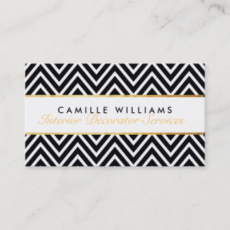ELEGANT stylish gold strip chevron pattern black Business Card