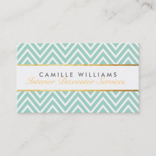 ELEGANT stylish gold strip chevron pattern mint Business Card