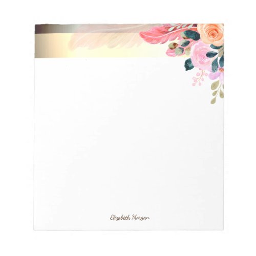 Elegant Stylish Gold Stripe Flowers Feather Notepad