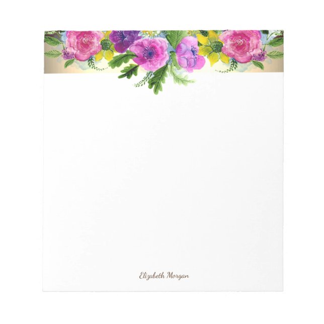 Elegant Stylish Gold Stripe, Flowers- Personalized Notepad (Front)