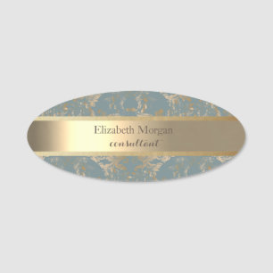 Elegant  Stylish Gold Stripe Vintage Damask Name Tag