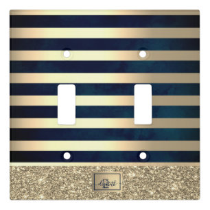 Elegant Stylish Gold Stripes Glitter,Navy Blue Light Switch Cover