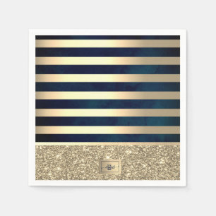 Elegant Stylish Gold Stripes Glitter,Navy Blue Napkins