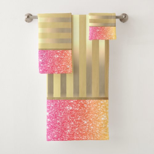 Elegant Stylish Gold Stripes Glitter Ombre Bath Towel Set