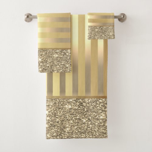 Elegant Stylish  Gold Stripes Glitter Shiny Bath Towel Set