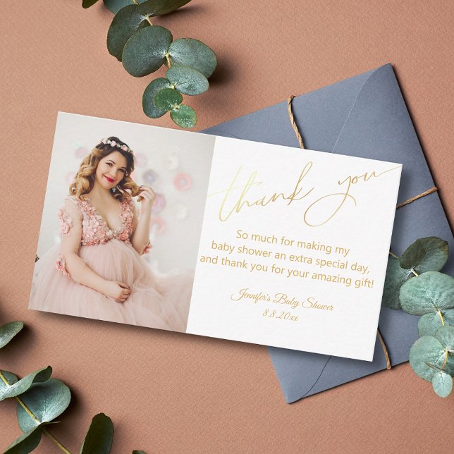 elegant stylish gold thank you baby shower photo  note card (Creator Uploaded)