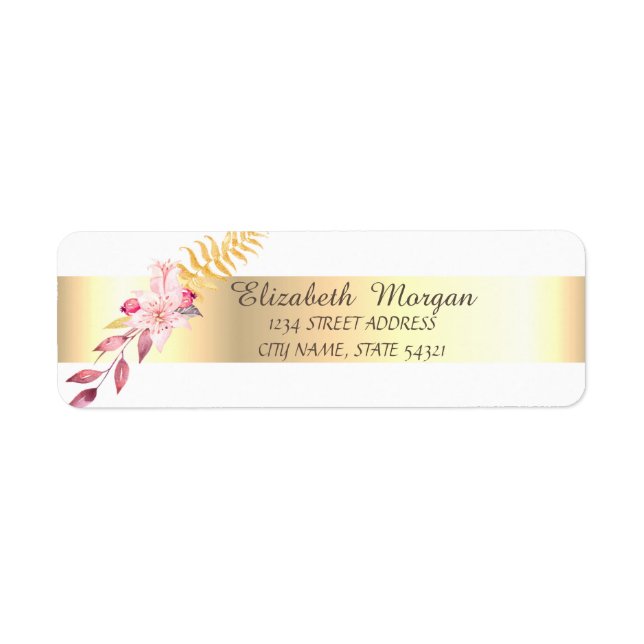 Elegant  Stylish,Gold White ,Flower Address Label (Front)