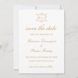 Elegant Stylish Gold & White Monogram Wedding Save The Date
