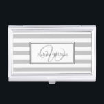 Elegant Stylish Grey Stripes Monogrammed Business Card Case<br><div class="desc">Grey stripes and elegant monogram.</div>