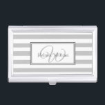 Elegant Stylish Grey Stripes Monogrammed Business Card Case<br><div class="desc">Grey stripes and elegant monogram.</div>