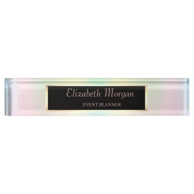Elegant Stylish Holographic Iridescent  Frame Desk Name Plate (Front)