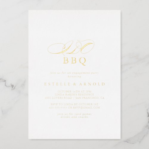 Elegant Stylish I Do BBQ Engagement Party Gold   Foil Invitation