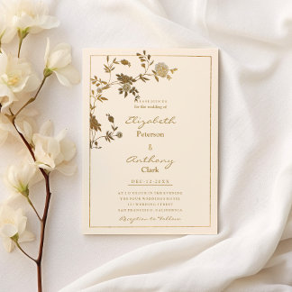 Elegant stylish ivory gold floral luxury Wedding Invitation