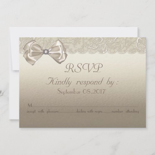Elegant StylishLaceBow  Wedding  RSVP Card