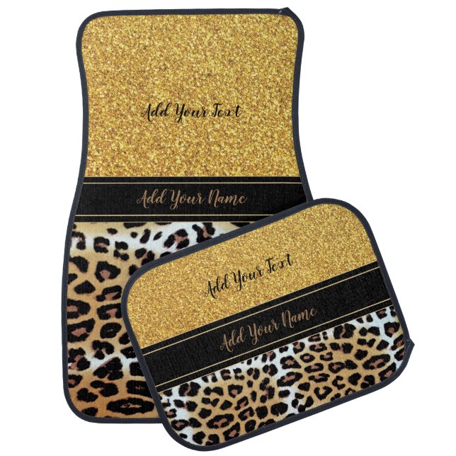 Elegant Stylish Leopard Print Custom Name  Car Floor Mat (Set)
