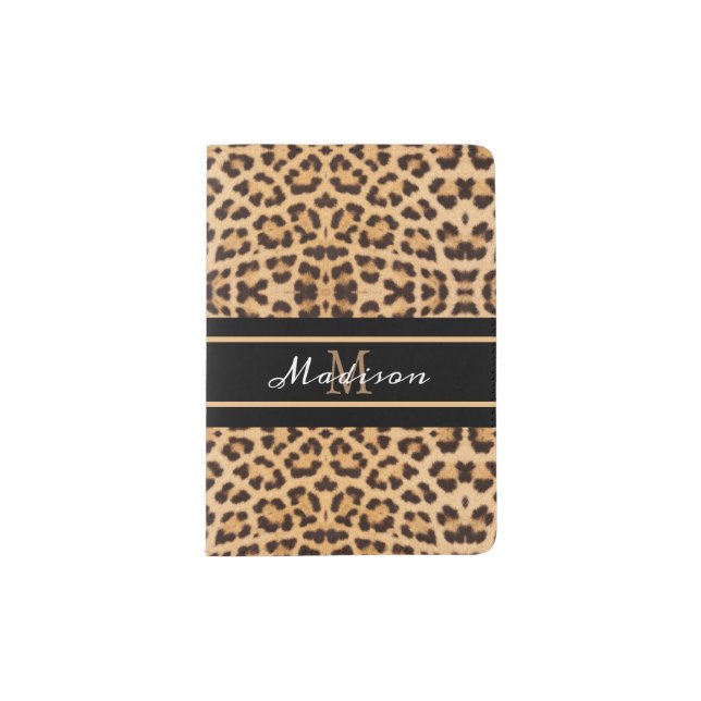 Elegant Stylish Leopard Print Monogram Name Passport Holder (Front)