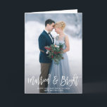 elegant stylish lettering wedding announcement<br><div class="desc">elegant script overlay with a photo of the bride and groom and white typography script. The text,  colors and photo can be personalized.</div>