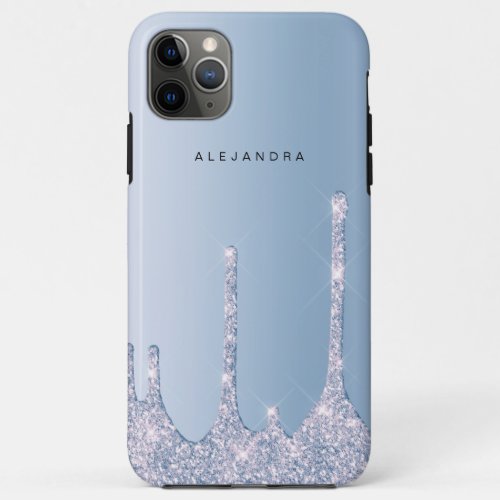 Elegant stylish light blue glitter drips iPhone 11 pro max case