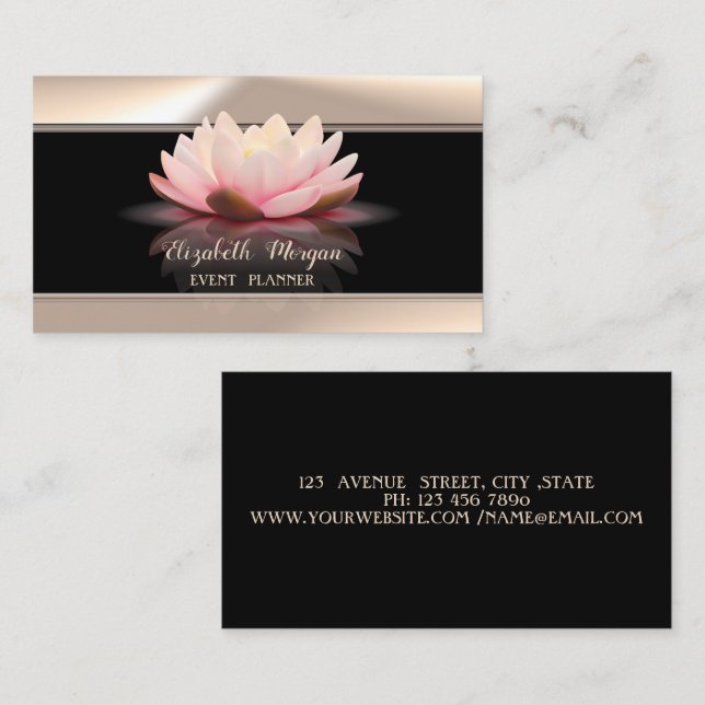 Elegant Stylish,Lotus,Black Business Card (Front/Back)