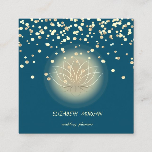 Elegant Stylish Lotus,Confetti Green Square Business Card (Front)