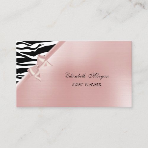 Elegant Stylish Luxury Zebra Print PinkBow Business Card