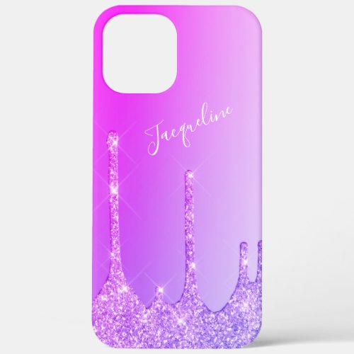 Elegant stylish magenta pink glitter drips iPhone 12 pro max case