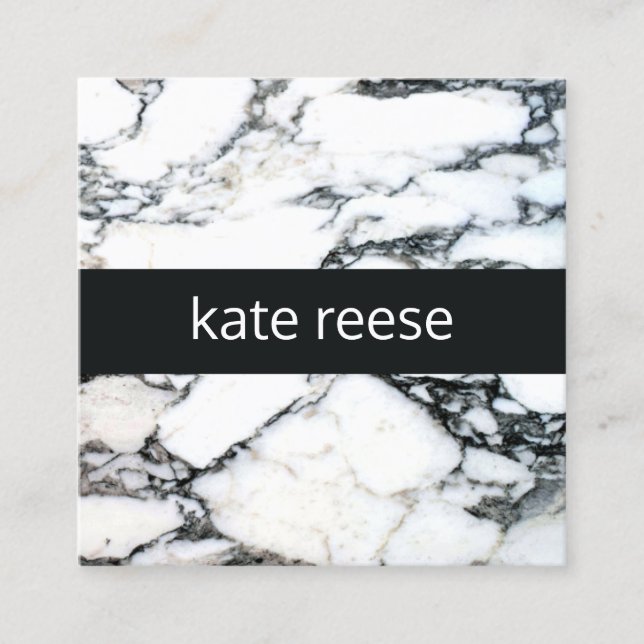 Elegant Stylish Marble Black and White Marble Square Business Card (Front)