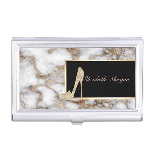 Elegant StylishMarbleGold Glitter High Heels Business Card Case