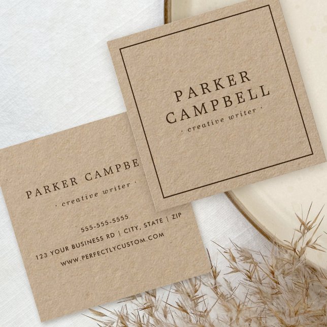 Elegant stylish minimalist brown Kraft paper Square Business Card