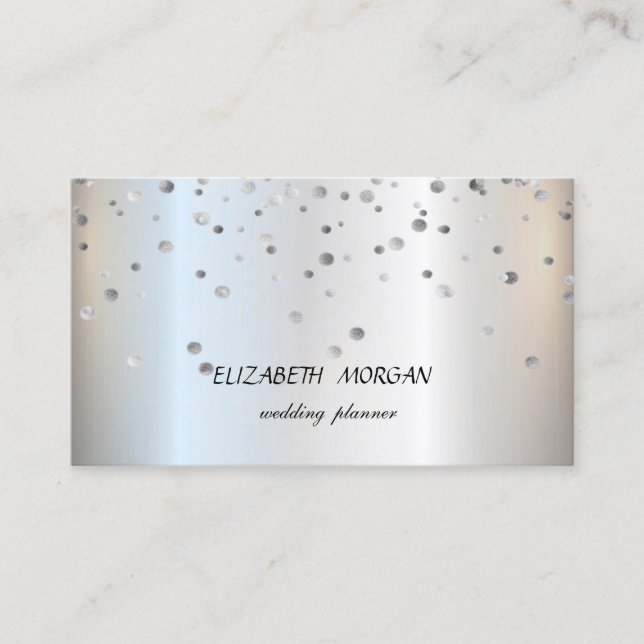 Elegant Stylish Minimalist, Silver  Confetti Business Card (Front)
