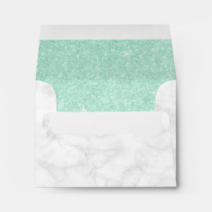 Elegant stylish mint green glitter white marble envelope