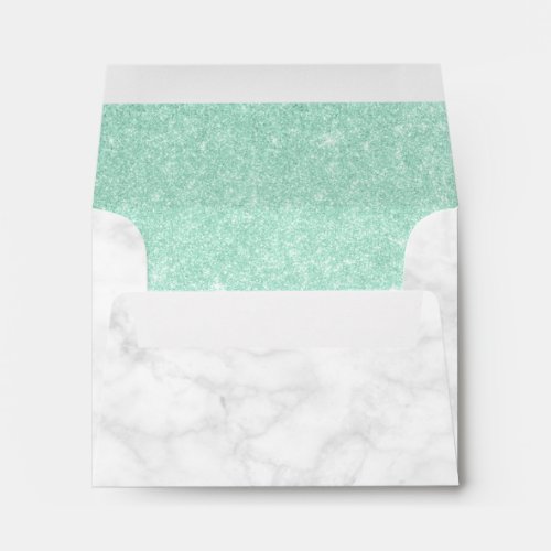 Elegant stylish mint green glitter white marble  envelope