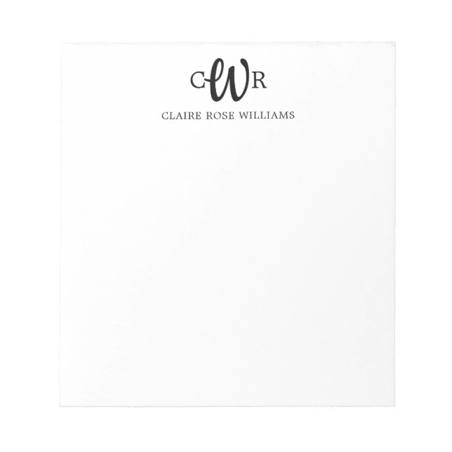 Elegant Stylish Modern 3 Monogram Initial Script Notepad (Front)