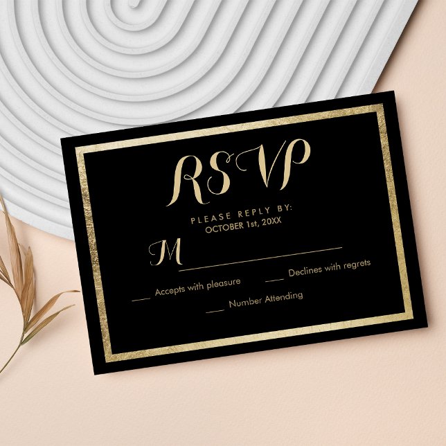 Elegant stylish modern black faux gold RSVP (Elegant stylish modern black faux gold RSVP)