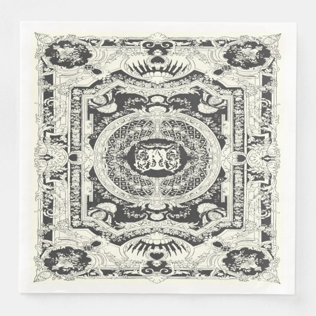 Elegant Stylish Modern Black White Baroque Paper Dinner Napkins (Front)