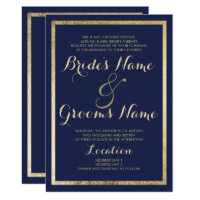 Elegant stylish modern blue faux gold Wedding Invitation