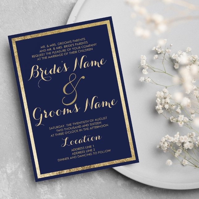 Elegant stylish modern blue faux gold Wedding Invitation (Zazzle Elegant stylish modern blue faux gold Wedding Invitation )